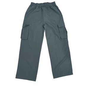 SHEIN Solid Gray Cargo Pants 100% Polyester wide leg bell bottoms elastic L